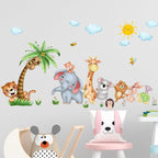 Jungle Animal Wall Stickers Forest Safari Wall Decals Kid Room Nursery Baby Bedroom Décor (Happy Queuing Animals)