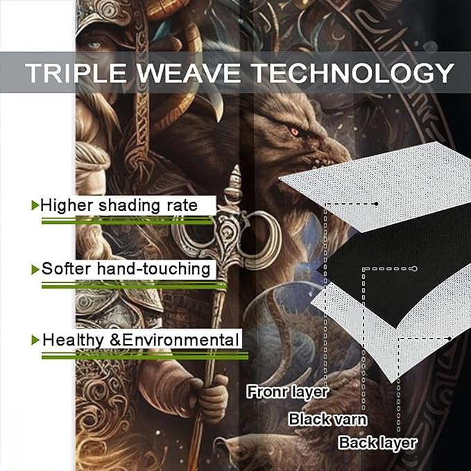 Cool Norse Viking Theme Curtains,Fantasy Ancient Symbols Wildlife Wolf Nordic Vikings Window Curtains Thermal Insulated Rod Pocket Blackout Drapes for Bedroom 2 Panels 84L x 42W