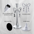 Iris Bow Candle Holders Set of 3, Silver Taper Candlestick Holders, Vintage Decor Perfect for Home Décor Accents, Centerpiece Dining Table Wedding Decor Fireplace Mantel or Housewarming Gift
