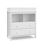 Storkcraft Alpine 2 Drawer Changing Table Chest (White) - Attached Changing Table Topper Fits Any Standard-Size Baby Changing Pad, 2 Drawers, 2 Shelves for Extra Nursery Storage, Easy to Assemble
