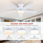 Ceiling Fans-46Inch Low Profile Indoor Ceiling Fan with Light and Remote/APP Control, Dimmable tri-Color temperatures LED,Quiet Reversible Motor,5 Blades Modern Ceiling Fans for Indoor