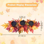 Fall Candle Holder Centerpiece for Table – Thanksgiving Table Decor with Pumpkins, Maple Leaves,Autumn Harvest Decoration with 3 Candle Holders for Dining Table, Fireplace & Home Decor