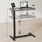 FLEXISPOT Medical Adjustable Overbed Bedside Table with Wheels Pneumatic Mobile Standing Desk Laptop Desk Rolling Computer Cart Movable Table Hospital Home Use(31.5" W x 17.7" D, Mahogany Large)