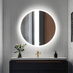 Wall-Mounted LED Round Bathroom Mirror, Makeup Mirror (36inches x36 inches,) 3 Color Stepless Dimmable Memory Bathroom Vanity Mirror with Lights CRI90+ 3000-6400K Smart Mirror with Touch