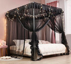 Mengersi Canopy Bed Curtains Bed Canopy Royal Luxurious Cozy Drapes Netting- Elegant Bed Sheer Bedroom Decoration Accessories for Adults,Black,California King