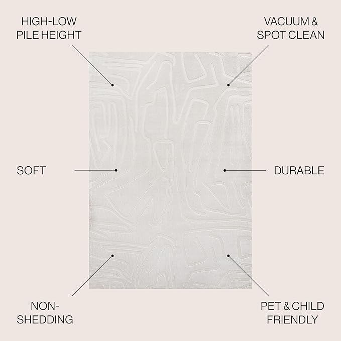 JONATHAN Y Graphic Lines High-Low Indoor Area Rug 3X5 White/Cream, Alcina Modern Scandinavian for Living Room, Bedroom, Kitchen, Easy-Cleaning, High Traffic, Pet-Friendly, Non-Shedding SND102B-3
