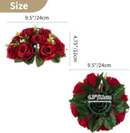 NUPTIO Flower Wedding Centrepieces for Tables - 2 Pcs 9.5in Diameter Crimson Artificial Flowers Rose Ball for Centerpieces Table - Fake Rose Arrangements for Weddings Birthday Party Decor