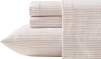 Laura Ashley - Flannel Sheets Queen Size, Anti-Pilling & Wrinkle Resistant Cotton, Soft for All-Season Comfort - Bed Sheets with Matching Pillowcases & Fitted Sheet (Oxfordshire Stripe Beige)