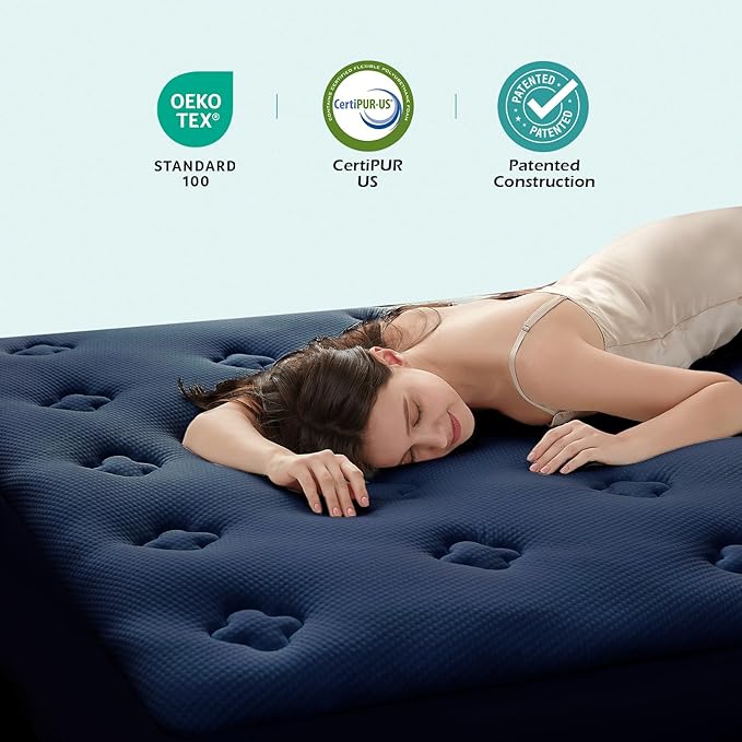 Hansleep College Dorm Twin XL Mattress Topper Viscose Derived from Bamboo, Memory Foam Pillow Top Mattress Topper Twin XL, Breathable Mattress Pad for Back Pain Relief, 39" x 80", Navy Blue