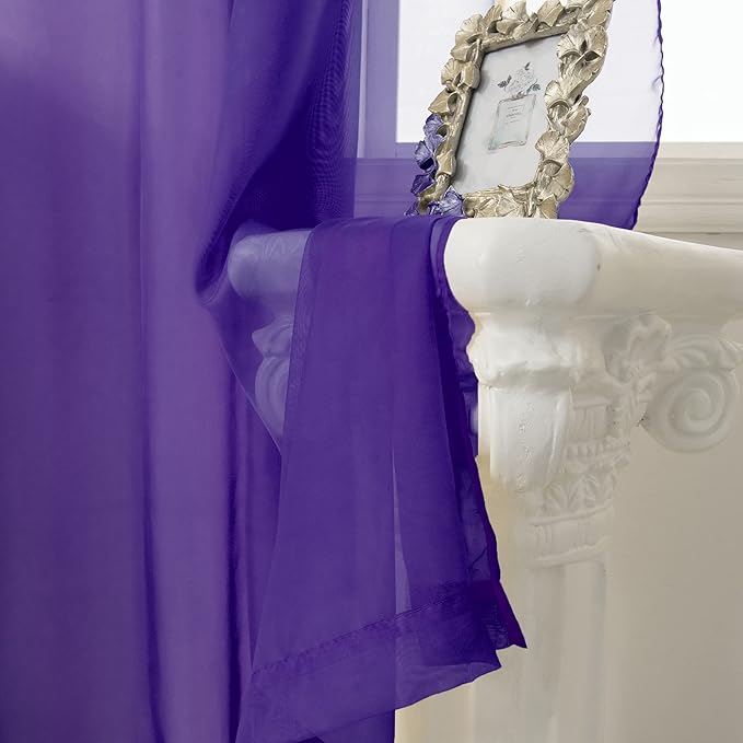 HUTO Dark Purple Sheer Curtains 72 Inches Long for Girls Room Rod Pocket Window Sheer Drapes for Kids Bedroom Living Room Classroom 2 Panels 52 by 72 Inch Length
