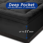 Full Size Mattress Topper for Back Pain, Cooling Extra Thick Mattress Pad Cover with 8-21 inch Deep Pocket, Plush Pillow Top Mattress Topper Overfilled with Down Alternative, Full Size, Black