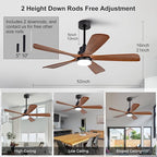 52 Inch Outdoor Ceiling Fans with Lights and Remote Control, Dimmable 5 Blade Wood Outdoor Ceiling Fans for Patios, Black Walnut Bedroom Ceiling Fan with Lights, Noiseless DC Motor