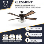 Prominence Home Glenmont, 52 Inch Farmhouse LED Ceiling Fan with Light, Pull Chain, Three Mounting Options, Dual Finish Blades, Reversible Motor - 40278-01 (Oil-Rubbed Bronze)