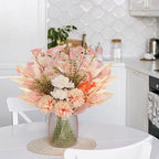 Fake Artificial Flowers Bouquet for Decoration, Silk Flower Arrangements Faux Flowers Plant Wedding Bride Bouquets Tables Centerpieces for Rustic Home Decor Indoor Vase Floral Table Decor (Champagne)