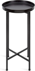 Kate and Laurel Celia Round Metal Foldable Accent Table with Tray Top, Black