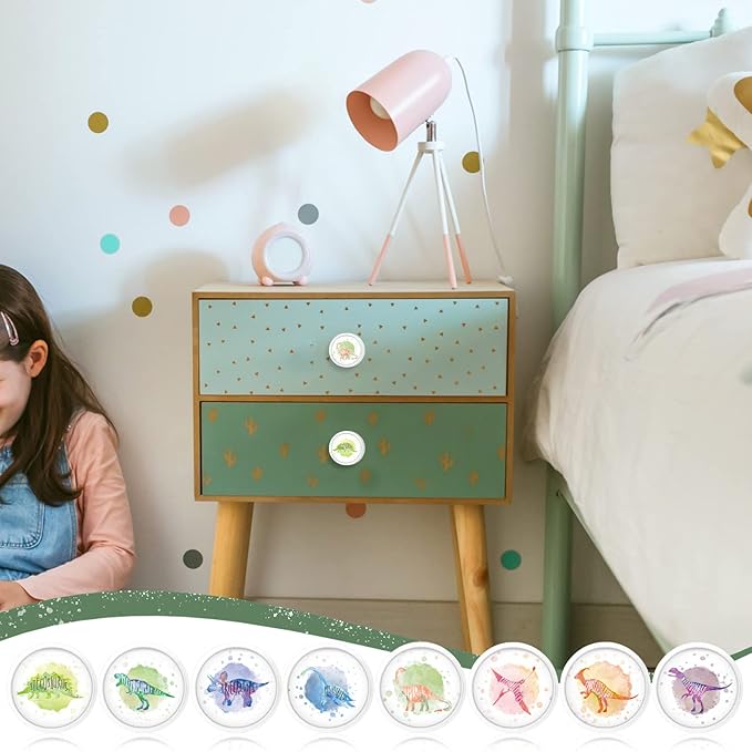 Fumete 8 Set Dinosaur Drawer Knob Pulls Round Soft Rubber Watercolor Drawer Knobs Silicone Cabinet Drawer Knobs for Boys Girls Kids Dresser Knobs for Nursery Closet Kitchen Cabinet
