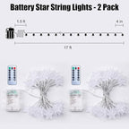 Brightown Star String Lights Battery Operated - 2 Pack 17 ft 50 LED Star Fairy String Lights with Remote and Timer, 8 Modes Waterproof for Bedroom Tent Loft Bed Patio Party Wedding Decor, Multicolor