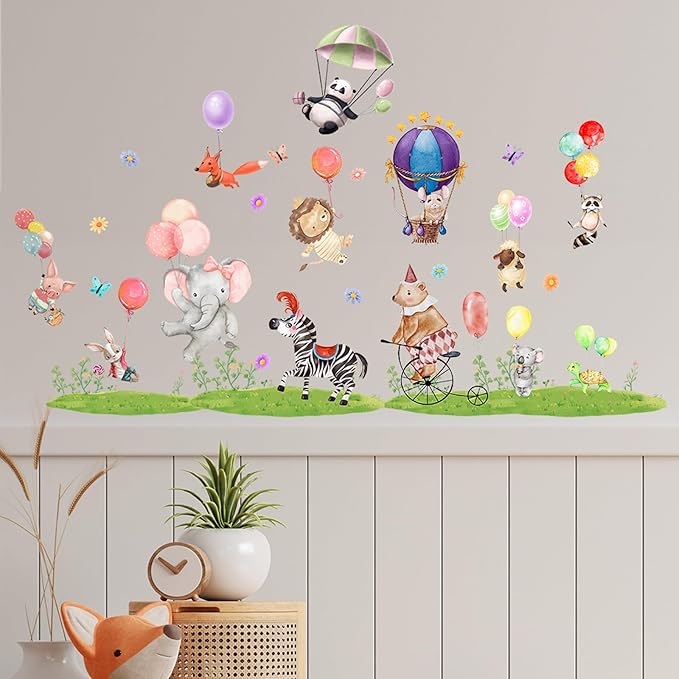 Jungle Animal Wall Stickers Forest Safari Wall Decals Kid Room Nursery Baby Bedroom Décor (Animal Balloon)