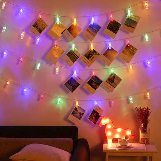 40 LED Photo Clip Fairy Lights - Twinkle Starry Lights for Home, Bedroom, Wall, Halloween, Thanksgiving, Christmas, Party, Wedding Decor - Multicolor