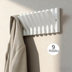Coat & Hat Hooks Wall Mount with Key Holder, Wall Mounted Coat Rack with 9 Retractable Hangers, Solid Wood Slim Key Holder for Entryway Decor, 17in Natural Finish