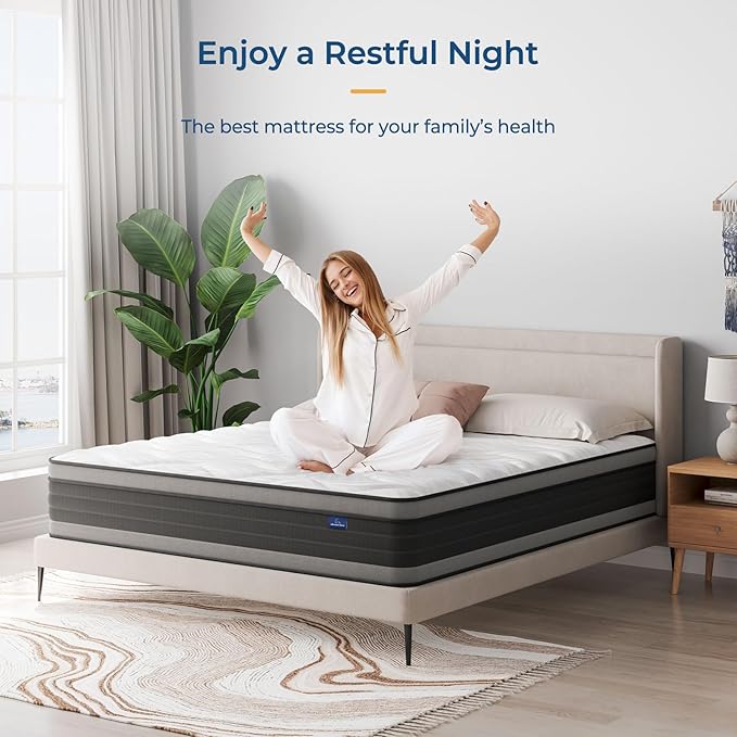 Vesgantti Queen Mattress, 10 Inch Hybrid Queen Size Mattress with Memory Foam and Individually Pocket Spring, Pressure Relief and Supportive, Medium Firm Feel, Mattress in a Box