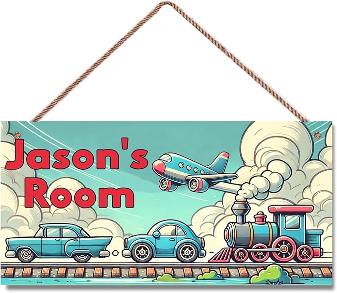 Personalized Sign Cartoon Car Sign Room Décor Kids Room Decor, Cut Train Theme Little Man Cave Wall Art Decor for Nursery, Nursery Door Decor for Toddler Baby Boys Room