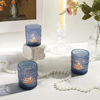 12 Pack Blue Votive Candles Holders - 2x2.5in Vintage Glass Votives Tealight Candle Holders for Table Centerpieces, Tea Light Candle Holder Decor for Wedding Bridal Shower Party