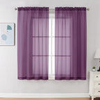 Chyhomenyc Plum Sheer Curtains 63 Inch Length 2 Panels, Rod Pocket Solid Window Sheer Curtain Panels, Elegant Curtains & Drapes for Living Room Bedroom 2 Panels (Plum, 42 W x 63 L)