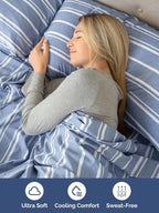 Extra Deep Queen Sheet Set - 6 Piece Breathable and Cooling Sheets - Hotel Luxury Bed Sheets Set - Easy Fit - Soft, Wrinkle Free and Comfy Sheets Set - Blue Striped Sheet Set with Extra Deep Pockets