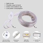 LED Rope Lights, 16ft Daylight White Strip Lights with Clear PVC Jacket, Connectable and Flexible, Waterproof for Indoor Outdoor use, 110V Plugin Tape Lighting with High Brightness 3528 LEDs