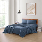 LANE LINEN Eco Friendly 100% Organic Cotton Fully Elasticized Full Sheet Set, Low Pilling Fade Resistant Machine Washable Naturally Cooling Full Bed Sheets, Soft & Comfy Cotton Bedding- Navy