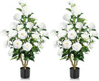 Faux Outdoor Plants 2 Pcs - 39’’ Artificial Camellia Tree Potted with White Flowers, Artificial Plants Outdoor Porch Front Door Garden Indoor Office Home Wedding Decor Housewarming Gift