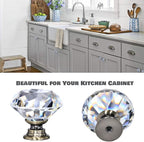 12 Packs Crystal Cabinet Knobs Drawer Pulls and Knobs Diamond Dresser Handles Crystal Pulls for Drawers - 30 mm Clear Glass Cabinet Knob with Bronze Base