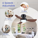 36 Inch Modern Ceiling Fans with Lights, Small Flush Mount Ceiling Fan with Light and Remote/APP Control, 3 Reversible 6 Speeds Curved Blades, 3 CCT Dimmable Lights for Bedroom, Brown