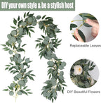 RECUTMS 2Pack Artificial Eucalyptus Garland with Willow Leaves 6Feet Fake Hanging Plant Silk Eucalyptus Willow Leaves Ivy Garland Faux Greenery for Indoor Outdoor Wedding Party Home Table Arch Decor