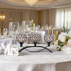 Crystal Tealight Candle Holder Centerpiece Home Decorative Candlestick Holder Elegant Table Centerpiece Home Decor Wedding Party Anniversary (Black, 3 Arm)