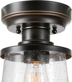 GLOBE Electric 44301 Charlie 1-Light Outdoor/Indoor Semi-Flush Mount Ceiling Light, Oil Rubbed Bronze, Clear Seeded Glass Shade, Bulb Not Included