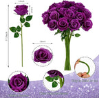 Ouddy Decor 20 Pcs Red Roses Artificial Silk Flowers Fake Roses Bouquet with Long Stems for Valentines Day Decor Wedding Home Party Table Centerpieces Bridal Bouquet DIY Floral Arrangment, Purple