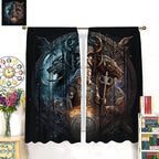 Cool Norse Viking Theme Curtains - Fantasy Ancient Symbols Wildlife Wolf Nordic Vikings Thermal Insulated Blackout Curtains - Rod Pocket Window Treatment Drapes for Bedroom 2 Panels 72L x 31.5W