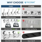 TICONN Wall Mounted Coat Rack, Five Heavy Duty Tri Hooks All Metal Construction for Jacket Coat Hat in Mudroom Entryway (Chrome, 2-Pack)