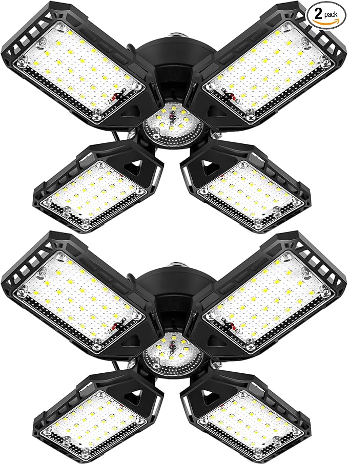 LED Garage Lights Bulb 2 Pack - 120W, 12000LM 6500K Led Shop Light with 4+1 Deformable Panels, Basement Barn Light, E26/E27 for Warehouse, Shop