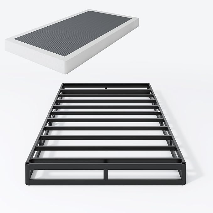 Twin Box Spring 5 Inch Low Profile Heavy Duty Metal Structure with Easy Clean Fabric Bed Cover, Non-Slip, No Noise, Easy Assembly