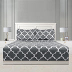 Mejoroom Queen Bed Sheet Set - Super Soft Brushed Microfiber 1800 Thread Count Queen Sheets with 16 inch Deep Pocket - Wrinkle Free - 4 Piece(Queen, Gray Quatrefoil with White Pattern)