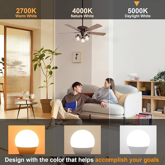 comzler LED Ceiling Fan Light Bulbs, A15 LED Light Bulb, 60 Watt Equivalent E12 Candelabra Base Light Bulbs, Daylight 5000K, 600LM, CRI > 80, Non-dimmable, 8 Pack