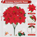 16 Pack Poinsettia Flowers Artificial Christmas Decorations, Red Poinsettia Flowers for Christmas Tree, Velvet Poinsettias Artificial Flowers for Xmas Decor DIY for Home Vase Indoor Outdoor Garden