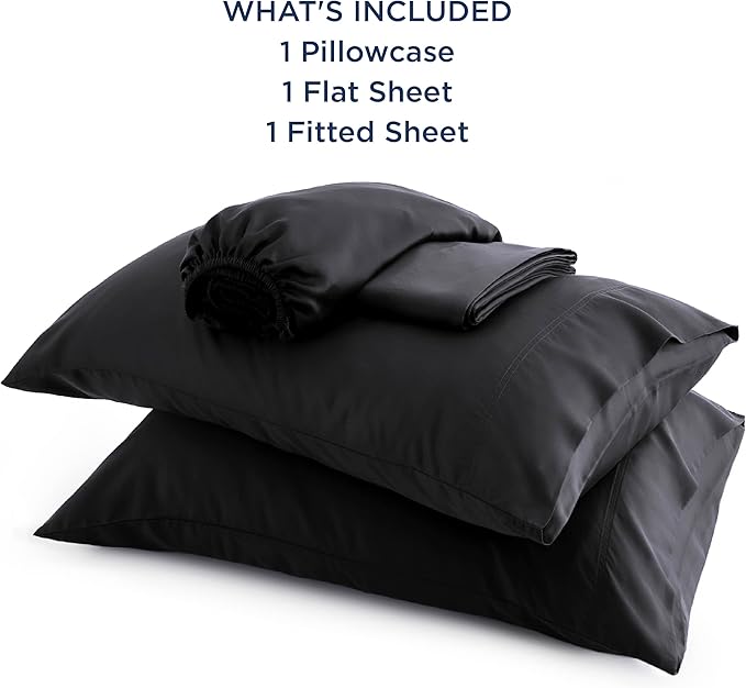 Bedsure Twin Sheets Set, Cooling Sheets Twin Size Bed Set, Rayon Derived from Bamboo, Twin Size Sheets, Breathable & Soft Bed Sheets, Hotel Luxury Silky Bedding Sheets & Pillowcases, Black