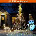 FUNIAO (New) Christmas Decoration Lights, 320 LED Waterfall Christmas Tree Lights with 12" Star Topper, 8 Modes Indoor Outdoor String Lights for Yard, Party, Home, Holiday (Warm White)