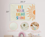 Nursery Rectangular Canvas Banner Flag Wall Sign Decor for Baby Boy Girl Kids-Nursery Baby Room Above Crib Bedroom Playroom Reading Room Decor-Baby Shower Birthday Christmas Gift-Let Your Light Shine