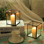 Phosphor Set of 6 PCS Small Glass Hurricane Camdle Holder, Black Candle Holder for Wedding, Party, Holiday.