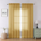 Chyhomenyc Gold Sheer Curtains 84 inches Long 2 Panels Set - Light Filtering Curtains for Living Room, Soft Gentle Voile Rod Pocket Bedroom Window Drapes, 42Wx84L Inch, 2PCS